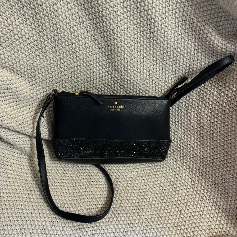 Kate Spade Greta Court Ramey Black Glitter Crossbody Bag